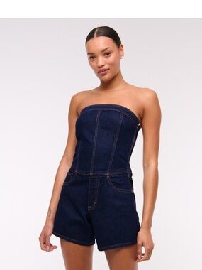 Abercrombie & Fitch Strapless Dark Indigo Denim Romper